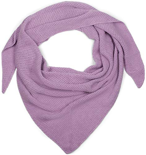 styleBREAKER Damen Strick Dreieckstuch | Weiches Schultertuch mit Reiskorn Muster | Unifarbenes Dreiecktuch aus Wolle Mix | Made in Italy | 190 x 72 cm, Farbe:Flieder