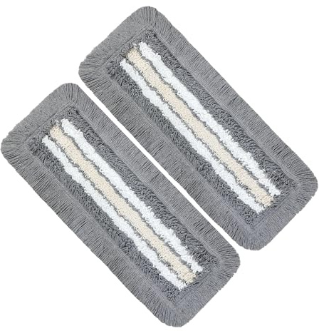 OKAEI Wischmopp Bezüge 60 cm Grau/Weiß/Beige, 2er Set – Baumwoll Wischbezug mit Mikrofaser-Streifen – Ersatzbezüge für Klapphalter – hohe Schmutzaufnahme für Großflächen