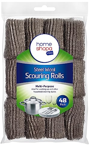 HOMESHOPA Steel Wool Scouring Rolls, 48 Pack Wire Wool Mice Pads, Grade 0, Steel Wool Cleaning Pads for Cleaning, Polishing, Home and Kitchen, Multi-Purpose for Washing Up Pots Pans, Glass, Metal, 6g