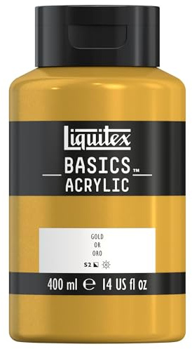 Liquitex 8870342 Basics - Acrylfarbe, monopigmentierte Künstlerpigmente, lichtecht, mittlere Viskosität, Archivqualität, seidenglänzender Finish, 400ml Flasche - Gold