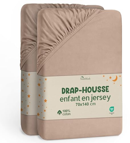 NatureMark Kinder Spannbettlaken 70x140 cm – Weiches Jersey, 100% Baumwolle, 2er Set für Babybett und Kinderbett, Sand/Beige