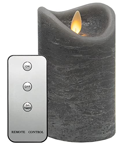 Tronje LED Kerze mit Timer u. Fernbedienung - Ø8x13cm Echtwachskerze mit beweglicher Flamme Grau Rustik