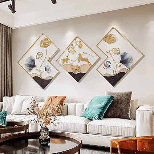 SXXD Metall Wanddeko Wanddekoration 3er-Set, 3D Blätter für Wohnzimmer, Kreativität Dreidimensionale Skulptur Schlafzimmer Badezimmer Küche Büro(Color:EIN), 170 x 71 cm