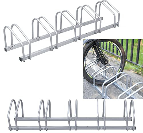 Randaco Rastrelliera per Biciclette, Supporto per bicicletta per 5 biciclette, larghezza pneumatici 35-55 mm, supporto multiplo per ruote, supporto per parcheggio, montaggio a pavimento (2 pezzi)