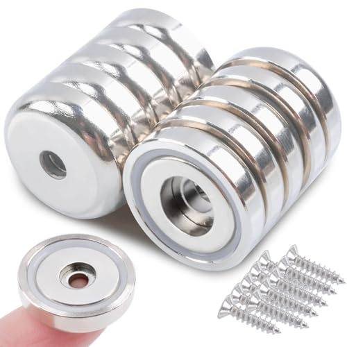MIN CI 10 Stück Neodym Magnete mit Loch, 25x7mm Magnete mit Gewinde 30kg(66lbs) Magnet mit Loch Runde Magnete Stark für Magnettafel Küche Werkzeuge Flach Topfmagnet