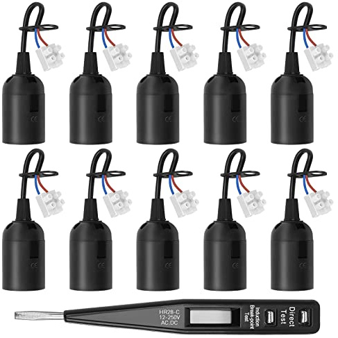 REAQUE Lampenfassung E27 mit Kabel, 10 Stück Renovierfassung E27 Fassung E27, Glühbirnen Fassung/Baustellenfassung/Baufassung/Renovierungsfassung, mit VDE-Spannungsprüfer, max. 60 W