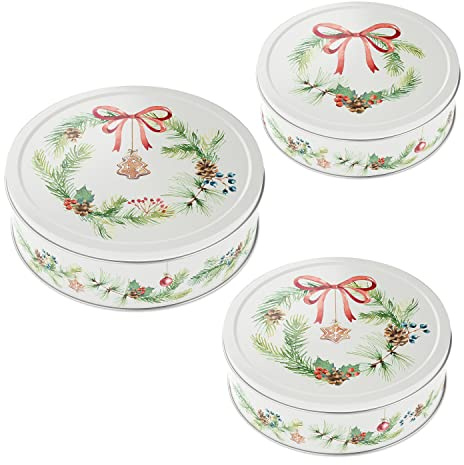 Cepewa Gebäckdose 3er Set Weihnachten | Nostalgie 3 Größen rund Metall | Aufbewahrung Weihnachtsgebäck Keksdose (1x 3er Set Gebäckdose Nostalgie)