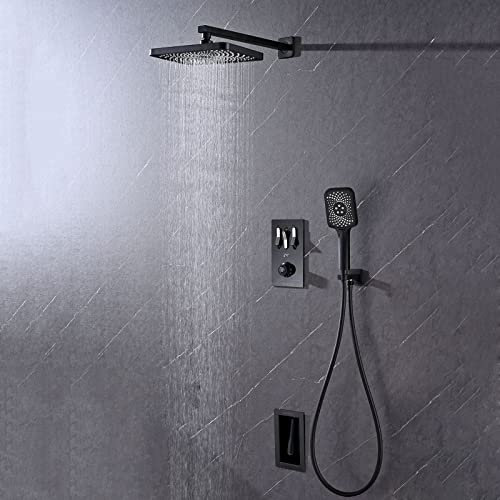 XJTNLB Colonne Douche Encastrable Mitigeur Thermostatique pour Douche avec Tête de Douche Set de Douche Encastré Noir-B
