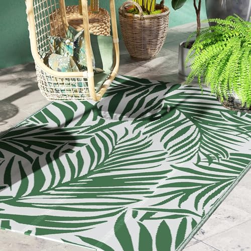 Outsunny Tapis d'extérieur réversible Motif Feuilles Vertes Tropical - polypropylène Haute densité 310 g/m² - dim. 152L x 243l cm Vert