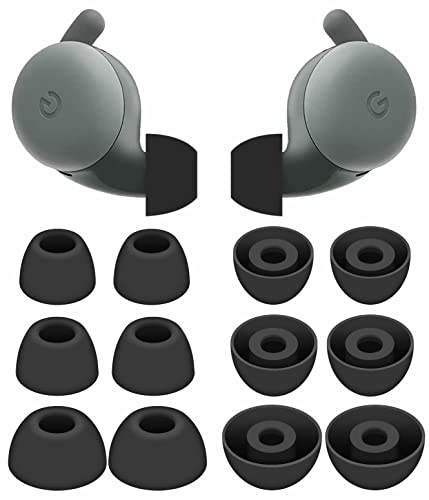 IiEXCEL 6 Pairs Compatible with Pixel Buds A-Series Ear Tips, Replacement Silicone Earbuds Gel Earplug Wing Accessories Compatible with Google Pixel Buds A Series - S/M/L Black