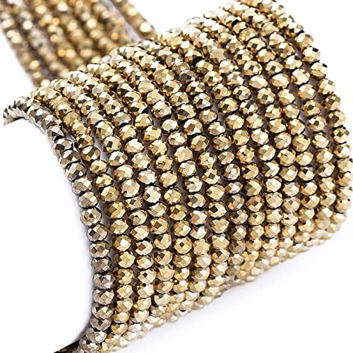 2 200 st 2 mm galvaniserade glas rondellpärlor ljusa guld fullpläterade fasetterade pärlor lösa distanspärlor för halsband armband smycken hantverk tillverkning