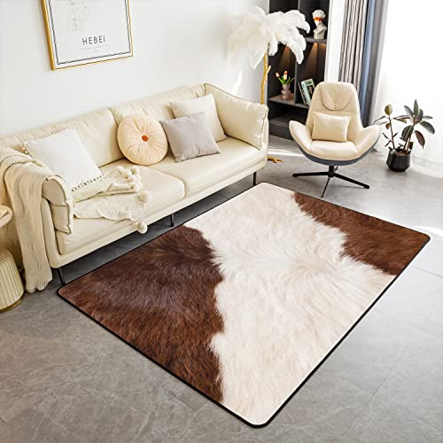 Loussiesd Kuhfell-Teppich, Kuh-Teppich für Wohnzimmer, Schlafzimmer, Westernfarm, Tier, braun-weiß, Akzentteppich, 150 x 200 cm