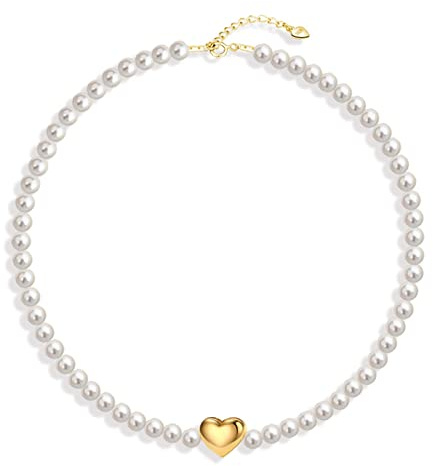 ANAZOZ Perlenkette Damen, Pearl Necklace Choker Halskette Verstellbar mit Verlängerung Layering Kette Silber 925