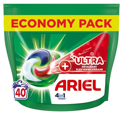 Ariel 4 in 1 PODS, Detersivo Liquido in Capsule 40 Lavaggi, Tecnologia Ultra Smacchiatore, Elimina Macchie Incrostate A Bassa Temperatura Anche Dopo 7 Giorni, Made in France
