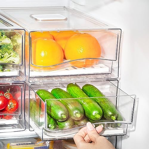 AOTOPYU Rangement Frigo, Organisateur Frigo Transparent avec Fenêtre d'aération du plateau d'égouttage, Boîte de Bac Rangement Frigo pour Le réfrigérateur, Cuisine, Armoires