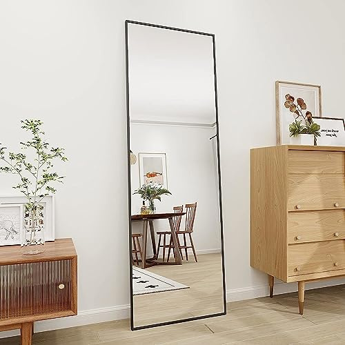 BD-Baode Ganzkörperspiegel 150 x 50 cm Standspiegel mit Haken HD Ganzkörperspiegel mit Metallrahmen für Schlafzimmer Badezimmer Wohnzimmer Rechteckiger Rechter Winkel(Schwarz)