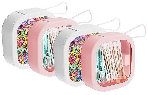 Bekasa 4 Stück Haargummi Organizer Box, Tragbarer Haargummi-Halter Kleiner Reise Schmuck Box Aufbewahrungsbox mit Deckel für Wattepads, Tupfer, Zahnseide, Haarnadeln