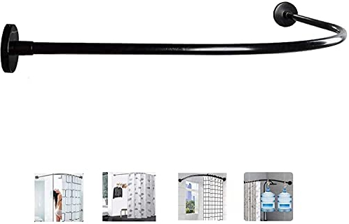 Duschvorhangstange in L-Form ohne Bohren, Ecke für Badewanne: Edelstahl-Teleskopstange mit verstellbarem, gebogenem Design für Badezimmer oder Balkon, Schwarz, 70 bis 95 x 120 bis 165 cm