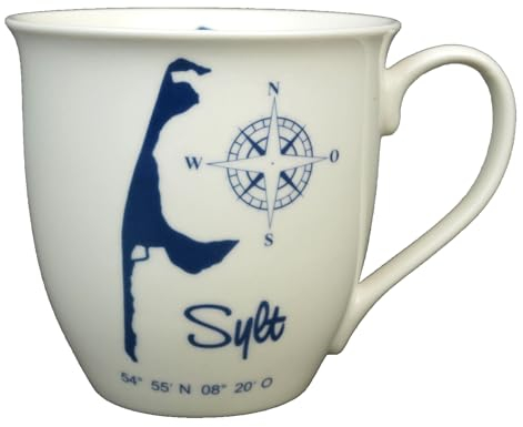 Großer Porzellan Becher - Sylt - Inhalt 525ml Kaffeebecher Tasse Windrose Insel Jumbobecher
