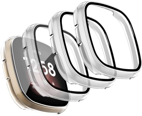 Vancle für Fitbit Versa 3 Hülle,4Stück Vollständige Abdeckung Schutzfolie Hard PC Schutz Displayschutz Folie Gehäuse für Fitbit Sense(4 Stück Transparent)