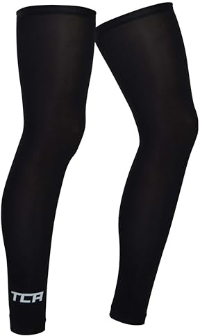 TCA Manga UPF 50 +, Anti-Llip, Calentadores de piernas todo el año para hombres y mujeres para ciclismo, correr, caminar, baloncesto - Manga de compresión completa para piernas. - Negro, S