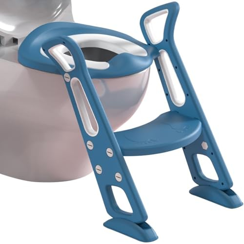 Toilettentrainer Mit Treppe Hohenverstellbar Einstellbar Toilettensitz Mit Treppe Mit Geschwungenen Armlehnen, Zusammenklappbar Toiletten-Trainer Für Jungen Und Mädchen, Belastbarkeit 75kg (Color : B