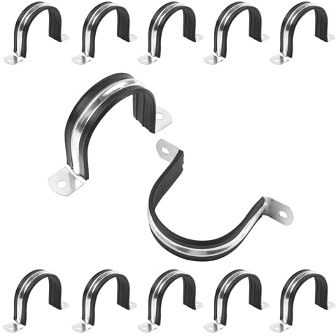 JDHGSHL 2 Inch Reinforced Rigid Pipe Strap, 2 Holes U Bracket Cable Clamp Hanger, Rubber Cushioned Insulated Clamp, Conduits Strap Clamps for Pipe Fixing on Various Surfaces, 10 PCS(50 mm)