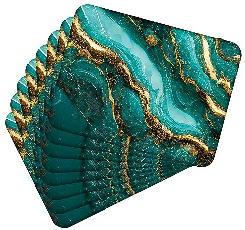 MG Design Set aus 8 Kork-Platzsets – Magma Green and Gold 1 – 30 x 40 cm – hitzebeständig & abwischbar, mit Korkrückseite