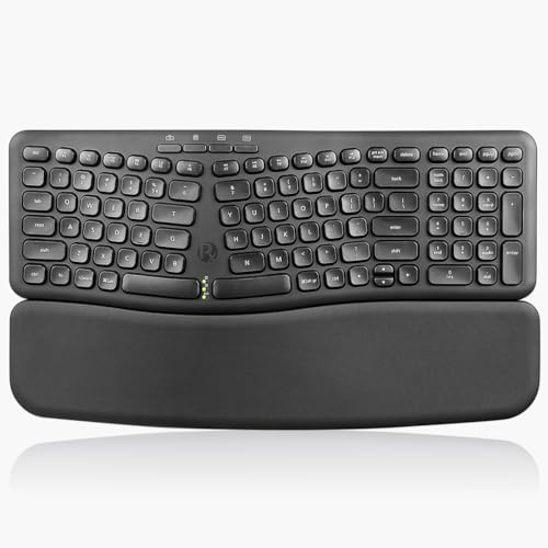Perixx PERIBOARD-636B Clavier USB Compact Ergonomique sans Fil – Technologie sans Fil 2,4 G – Pavé numérique intégré – Repose-Poignet Amovible – Saisie silencieuse – Noir