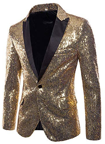 Duohropke Anzüge und Jacken Herren Jacke Pailletten Herren Blazer mit Pailletten - Slim Fit - Freizeit-Anzugjacke mit einem Knopf - Karnevalskostüm - Kostüm für Hochzeit, Party
