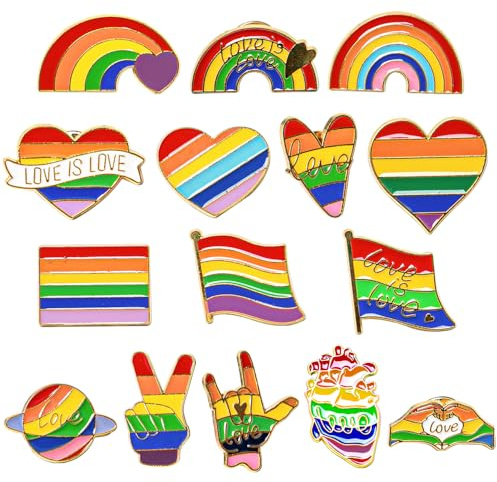 Sixfolo 15 Stück Regenbogen Pins Anstecker für Kleidung und Taschen Dekora | Pride Anstecker Pin Metall,Lgbt Brosche Regenbogen Emaille Pins,Homosexuell Stolz Broschen für Männer Frauen