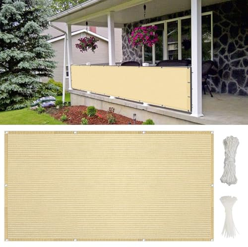 Balkon-Sichtschutz Balkon-Verkleidung 750 x 130 cm HDPE Gewebe, Uv-Schutz, Balkonverkleidung Balkonbespannung, mit Kabelbinder Und Kordel, für Balkon Zaun Garten, Sandgelb