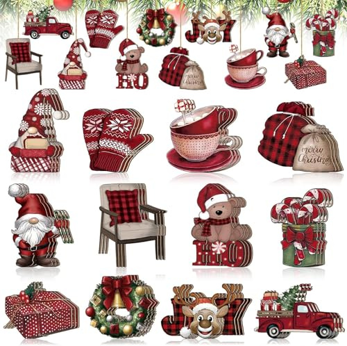 Christbaumschmuck Holz 24 Stück Weihnachtsbaumschmuck Wichtel Christbaumschmuck Rot Grün Weihnachtsbaum Deko Holz Baumschmuck Weihnachten Holzanhänger