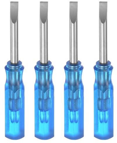 QUARKZMAN 4 Stück SL2.5 Mini Schlitzschraubendreher Set Kleine Schraubenzieher Set 2.5mm Magnetisch Schlitzkopf 45mm Länge Feinmechaniker Schraubendreher Set für Reparatur Werkzeug Set, Blau