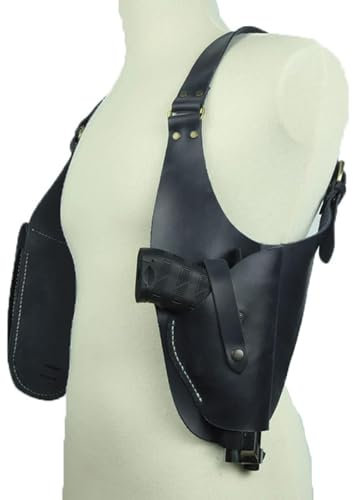 MDFCZXP Vintage Doppelschulter verstellbares Unterarm-Pistolenholster, mittelalterliches PU-Leder Piraten-Steinschloss-Holster für Cosplay,Schwarz,15cm
