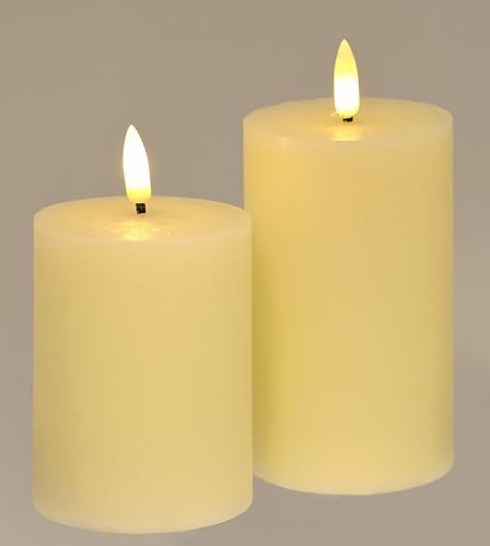 LED Kerzen-Set aus Echtwachs 2er Set mit Timer elektrische flackernd Warmweiß Lichter Dekoration Stumpenkerze große Adventskerzen Adventskranz Kranz Valentinstag geruchslos tropflos flammenlos, creme
