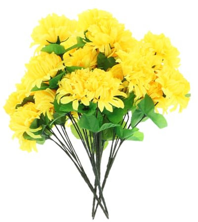Cabilock Künstliche Chrysanthemen Grabsträuße Gelb Realistische Friedhofs-deko Langlebige Blumen Für Gedenkstätten Und Grabdekorationen