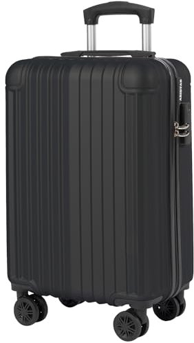ABISTAB Handgepäck Koffer 55x35x23cm, Hartschalen Reisekoffer klein, leicht Koffer Trolley mit 4 Rollen & Zahlenschloss, Schwarz
