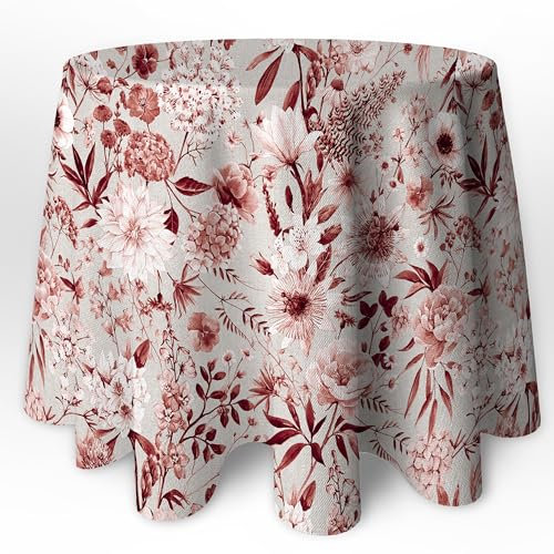 LaFábricadelasTelas - Falda o Ropa de Mesa Camilla Redonda Primavera Verano Loneta Estampada Flores algodón, Faldón Faldilla enagüilla (Rojo Teja, 80 cm diámetro)