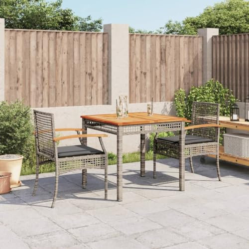 WKIEQACO Gartenmöbel-Set, 3-teilig, mit Kissen, Polyrattan, Grau