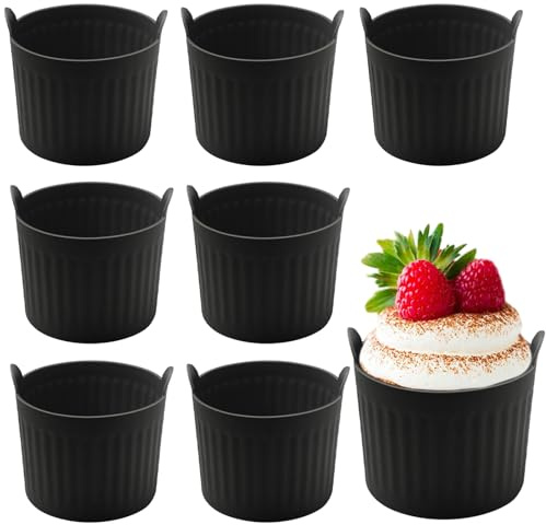 Korsaot 8 Stück Muffinform Silikon, Wiederverwendbare Muffinförmchen, Mini Muffinform Hochwertigem, Hohe Temperaturbeständigkeit Muffinförmchen Airfryer (Schwarz)