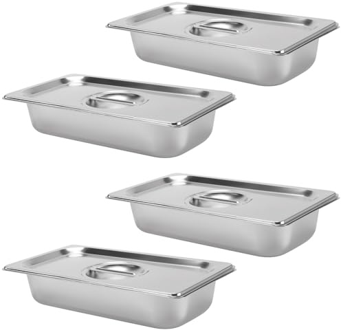 ZOENHOU Lot de 4 récipients gastro - 32,5 x 17,5 x 6,5 cm - En acier inoxydable GN 1/3 - Avec couvercle - Pour escalopes, viande, poisson