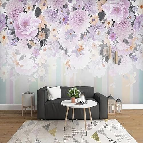 Fleur Mauve Papier Peint 3D Intissé Tapisserie Bureau Salon Canapé Chambre Fond Décoration Murale-430cm×300cm