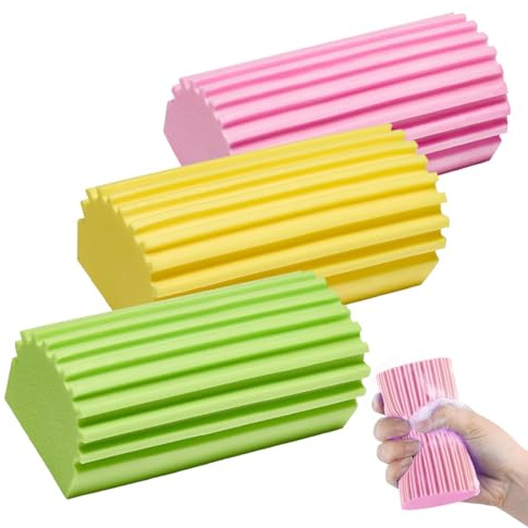 WUSJCOF 3 Pezzi Spugna Damp Duster, Spugna per Pulizia Profonda, Gomma Magica per Macchie, per Finestre, Persiane, Ringhiere, Divani, Fessure delle Porte (Grigio, Rosa, Giallo)