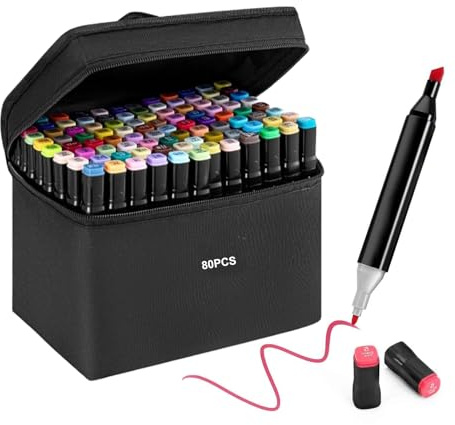 80 Colors Alcohol Markers Set Colouring Art Marker Pens Dual Tip Graphic Sketch Pens Coarse Pens with Carry Case for Sketching Painting Manga Design (Black)