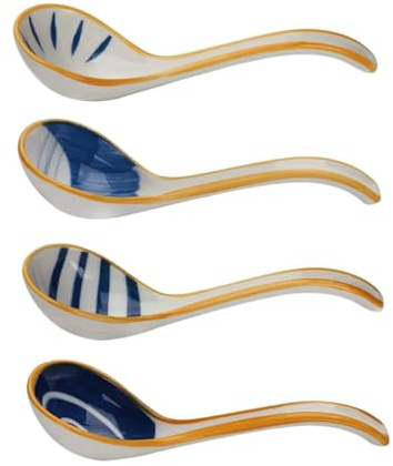 CLISPEED Cucharas Soperas De Cerámica Pequeñas Estilo Asiático De 4 Piezas, Material Cerámico De Grado Alimenticio, Resistentes a Altas Temperaturas, Para Servir Sopa, Ramen y Postres Mesa