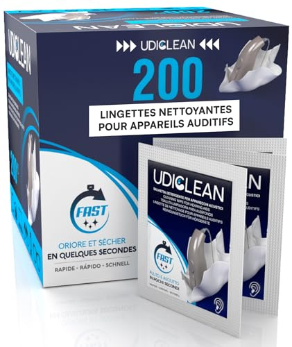 200 Reinigungstücher für Hörgeräte - Udiclean Feuchttücher Einzeln Verpackt - Beseitigen Fett Schweiß und Schmutz - Trocknen Schnell