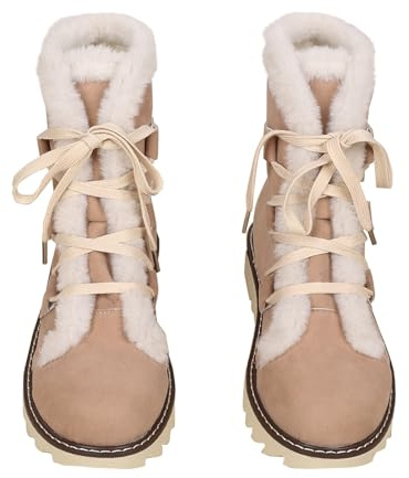 HOOUDO Botas Equitacion Mujer,Botas Barefoot Cómoda Elegantes Planas Calentar Piel Forro Cordones Botines Western Botines Trekking Trekking Zapatos con Plataforma Casual o de Fiesta