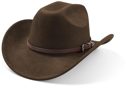 SAJUZEN Cowboy Hats for Women and Men with Wide Brim Felt Suede Western Hats for Cowgirls and Cowboys Coffee