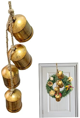 Campana di mucca lunga 66 cm rustica vintage da appendere alla parete campana fortunata 4 campane dorate campane natalizie portatili per decorazione per appendere la porta ghirlanda di Natale da